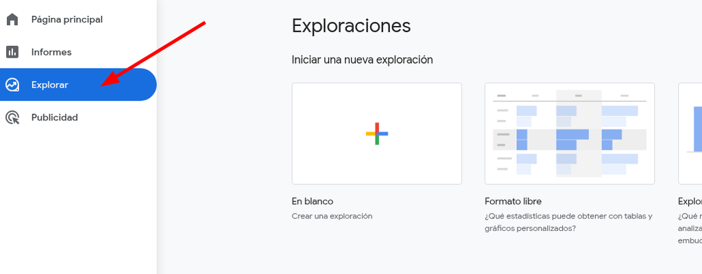 Explorar menú de Google Analytics 4